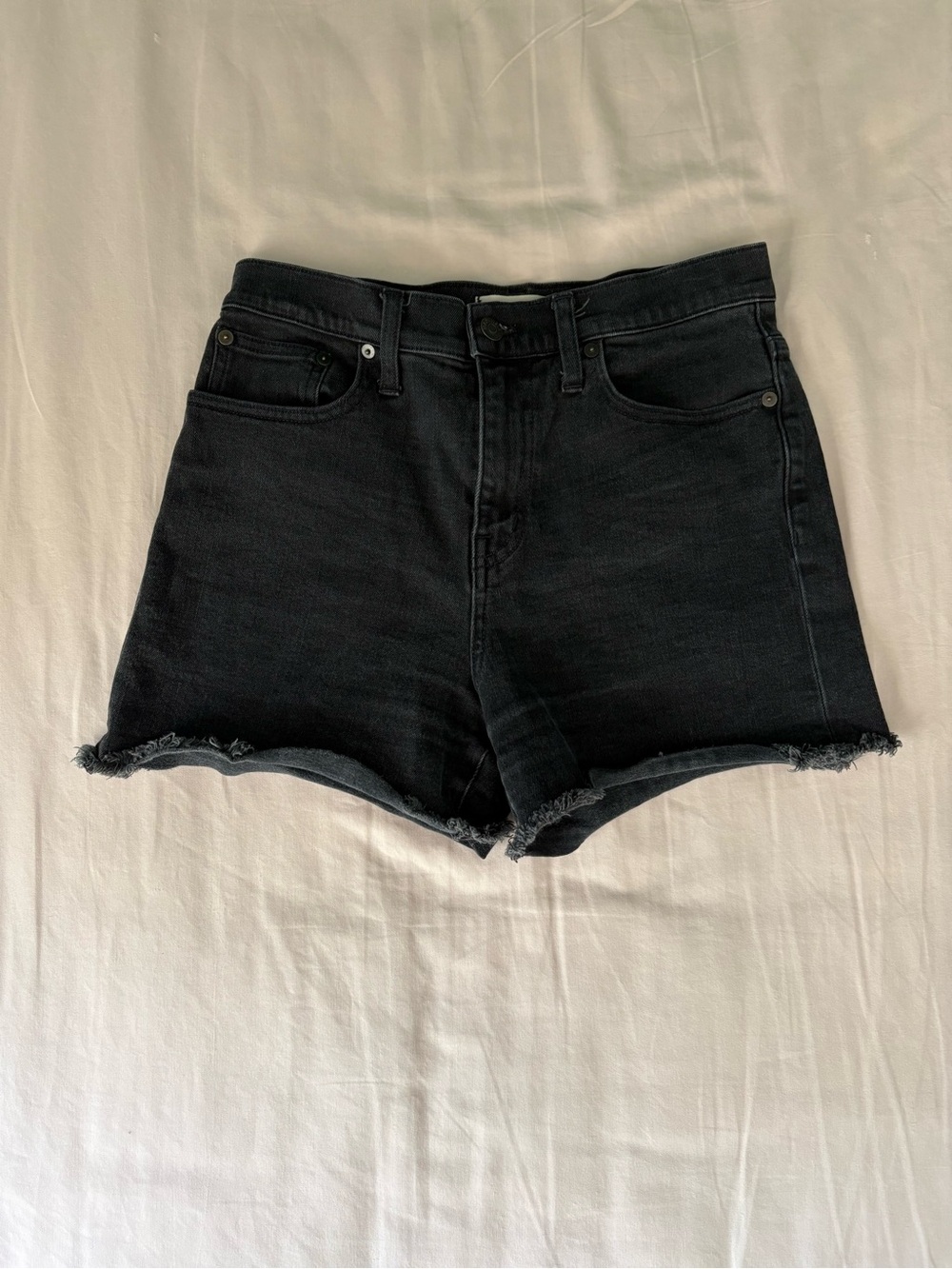 Madewell Black Frayed Hem High-Rise Denim Shorts